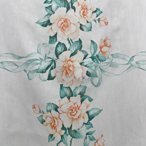 Vintage Handmade‎ Orange Teal White Floral Slick Fabric Dining Table Tablecloth - Picture 5 of 7